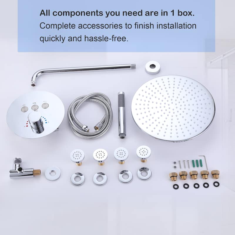 3-Way Complete 12'' Rain Shower System with 4 Body Jets and High-pressure Handheld Shower Head in Black/Nickel/Chrome, Wall