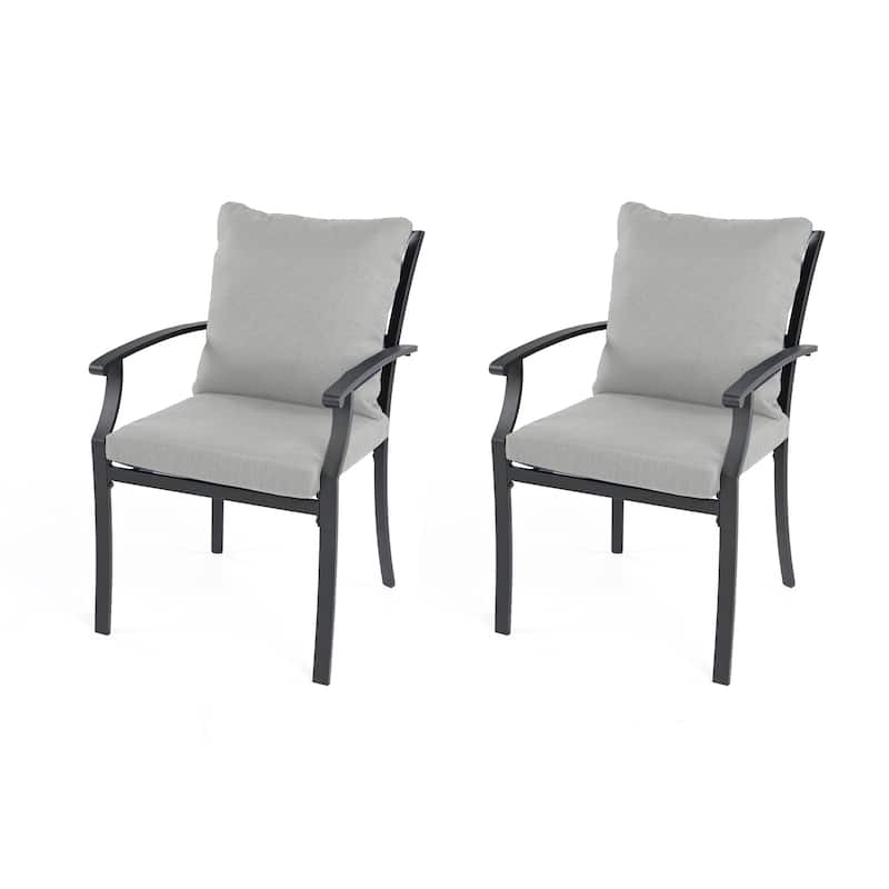 IvyGlow 2-Piece Metal Patio Dining Chairs with Gray Cushions