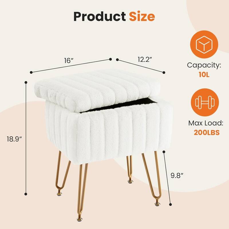 Vanity Stool Chair with Storage, Ottoman Boucle Soft Padded Makeup Footstools Seat 1PCS - 12.2"D x 16"W x 18.9"H