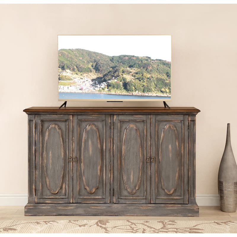 Cassidy Distressed 4 Door Credenza Grey Brown