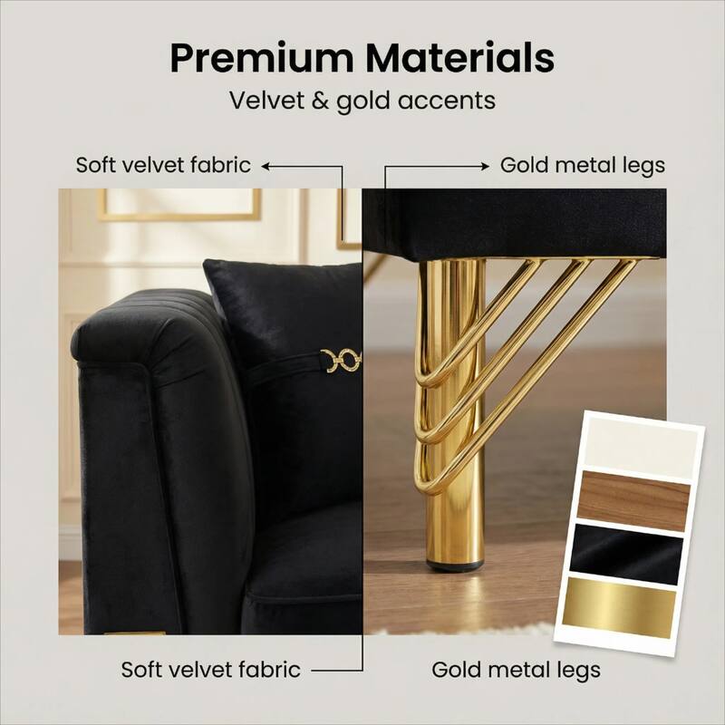 Chesterfield Velvet Button Tufted Sofa, Luxury 3-Seater Couch with 2 Pillows