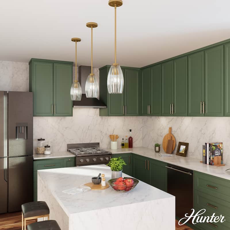 Hunter Rossmoor Luxe Gold 1 Light Pendant w/ Clear Glass - Kitchen, Dining Room, Foyer - Formal, Modern - Designer!