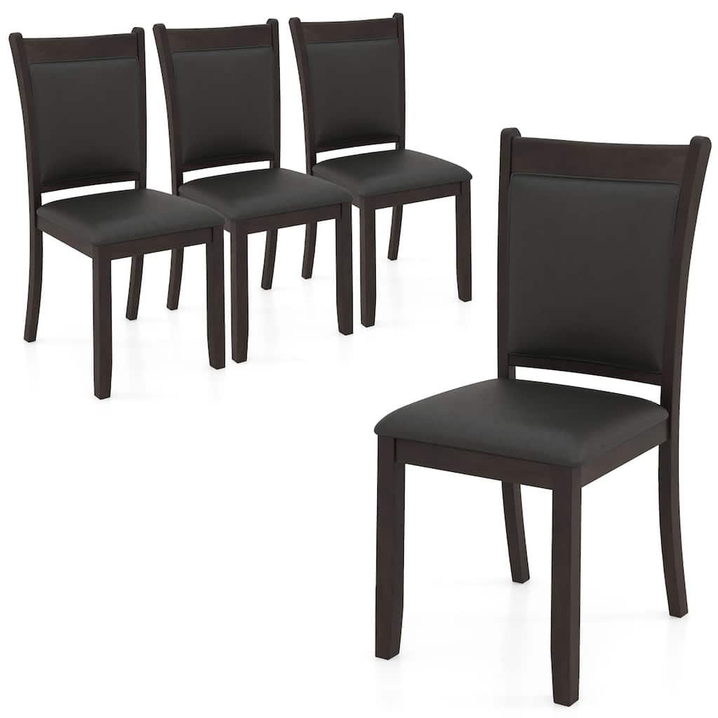 Gymax Faux Leather Upholstered Dining Chairs Set of 4 w/ Padded Seat