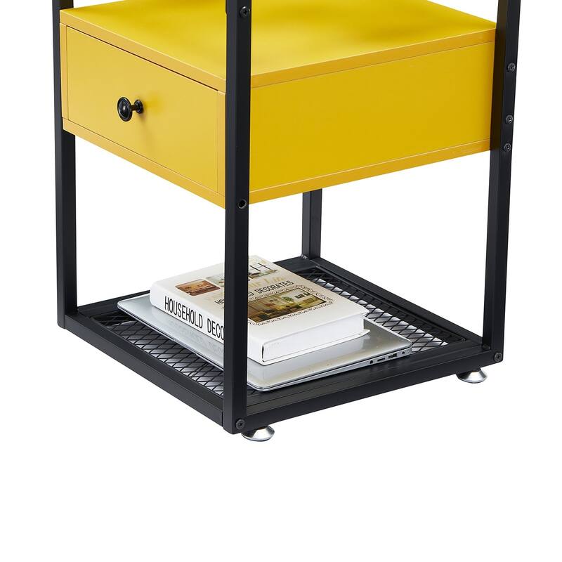 VECELO Modern 1-Drawer Nightstands with Tempered Glass Top