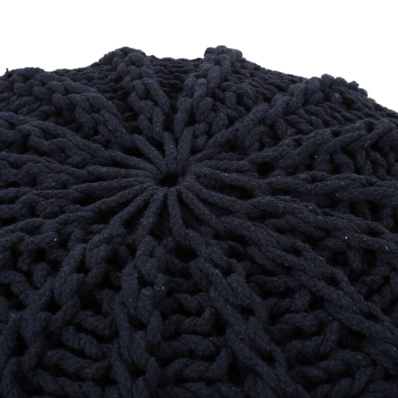 Bordeaux Knitted Cotton Round Pouf,Comfortable choice, multiple functions, classic design, and cozy cornersCoral - Dark Blue