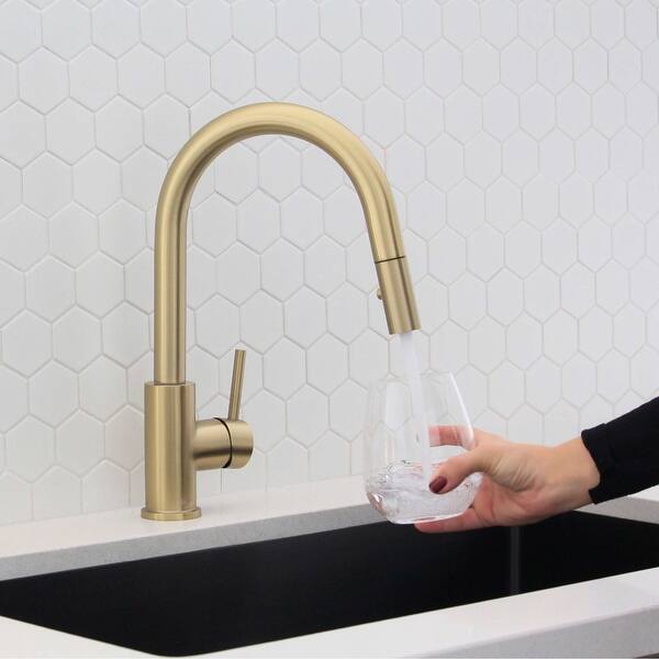 slide 2 of 48, STYLISH Stainless Steel Single Handle Pull Down Kitchen Faucet Lead Free - Faucet Height: 14 1/8" | Spout Height: 6 3/4" Brushed Gold