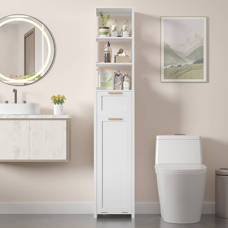 VECELO Tilt Out Laundry Hamper Cabinet with Laundry Baskets Hamper,Bathroom Storage Cabinet Laundry Cabinet with Drawer