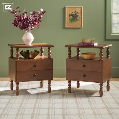Walker Edison Easy Assembly Solid Wood 2-Drawer Nightstand (Set of 2)