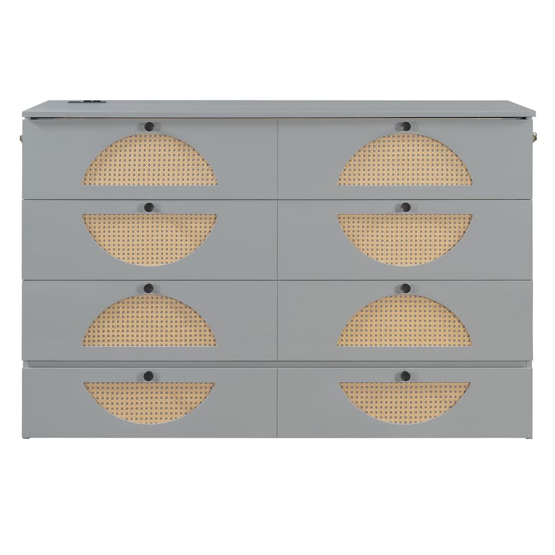 Modern Style Murphy Bed with Large Drawer,USB Ports and Outlets for Bedroom