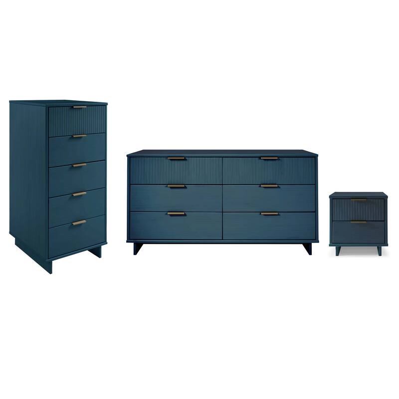 Manhattan Comfort 3-Piece Granville Modern Solid Wood Narrow Chest Dresser Nightstand Set.
