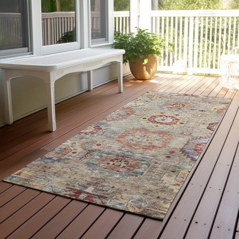 Machine Washable Indoor/ Outdoor Vintage Traditional Chantille Rug