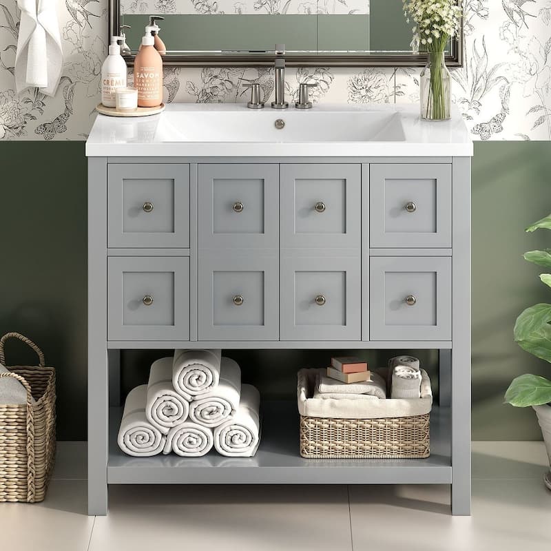 36'' Freestanding Bathroom Vanity with Undermount Sink, 4 Drawers and Soft Closing Doors