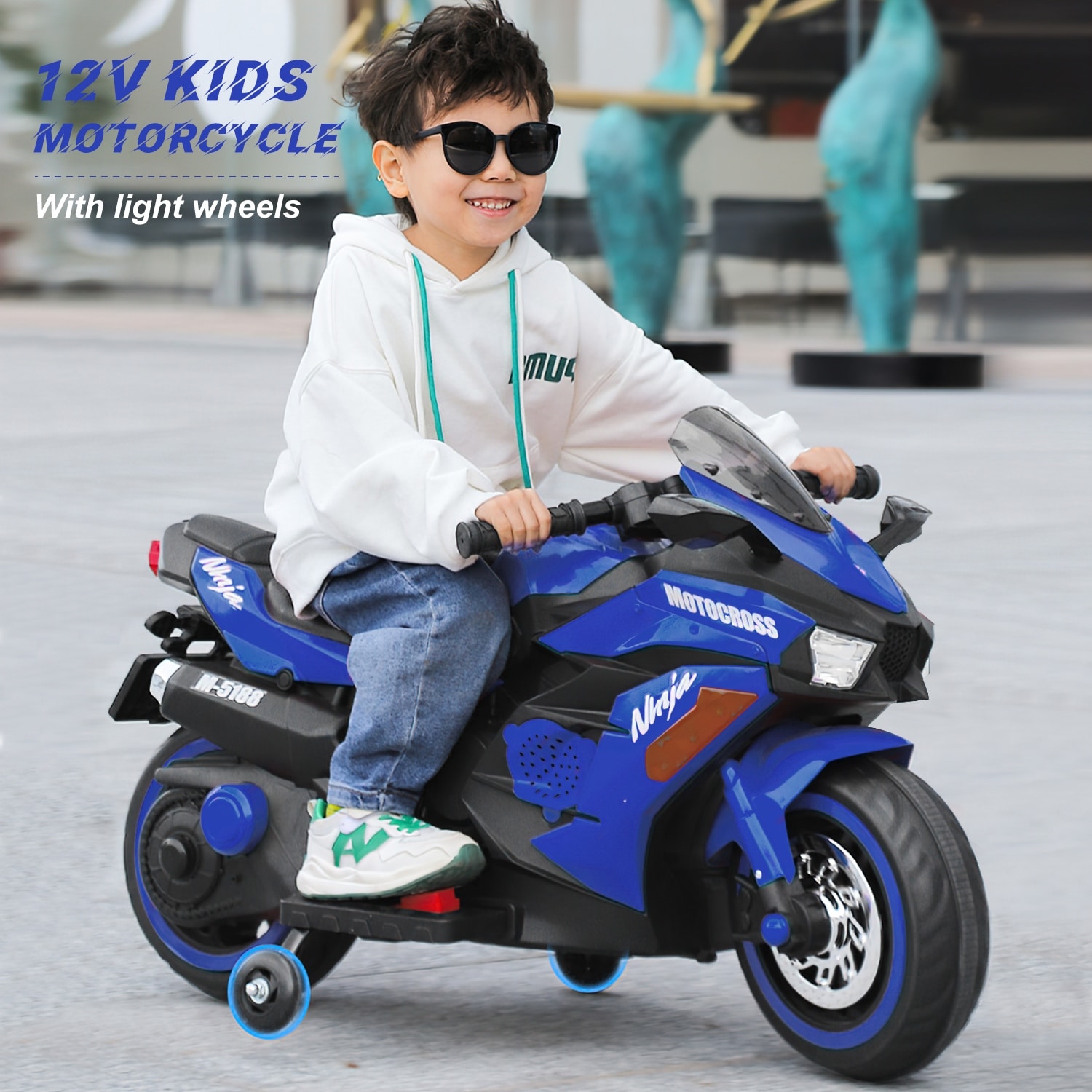 12V Battery Motorcycle, 2 Wheel Motorbike Kids Rechargeable Ride On Car Electric Cars Motorcycles--Blue