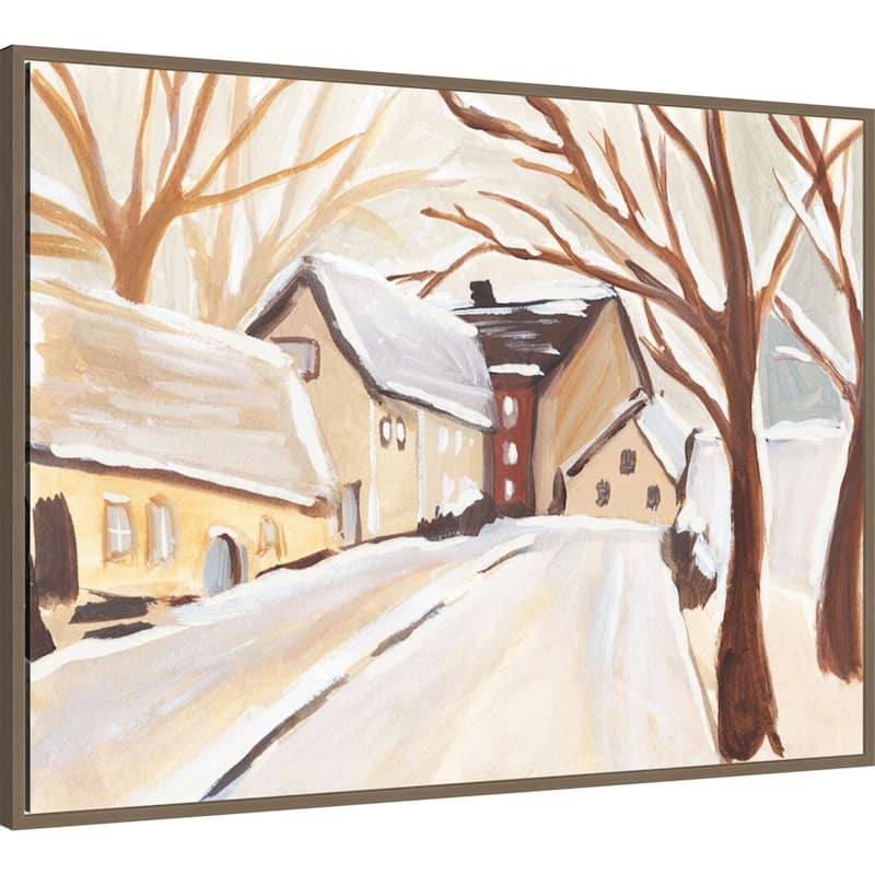 Snowy Street I by Annie Warren Framed Canvas Wall Art Print - Sylvie Dark Gold