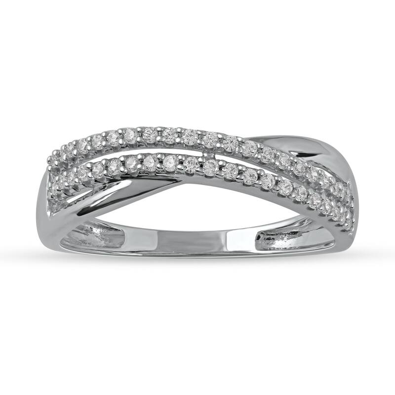 1/5ct TDW Diamond Crossover Wedding Band in 10K Gold for Women - 7.5 - White