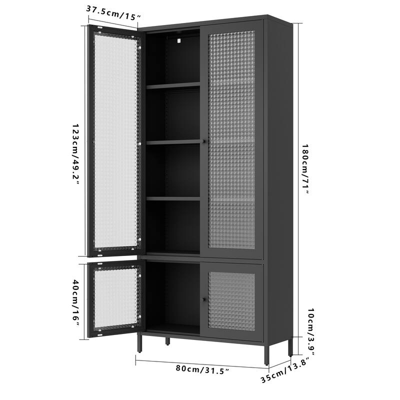 5 Shelves Cabinet Bookcase Freestanding Cabinet for Home Office,Large Metal Storage Cabinet Display Cabinet with 4 Glass Doors