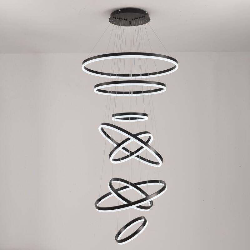 Modern Ring LED Chandelier Ring Adjustable Ceiling Light with Remote Control for High Ceilings