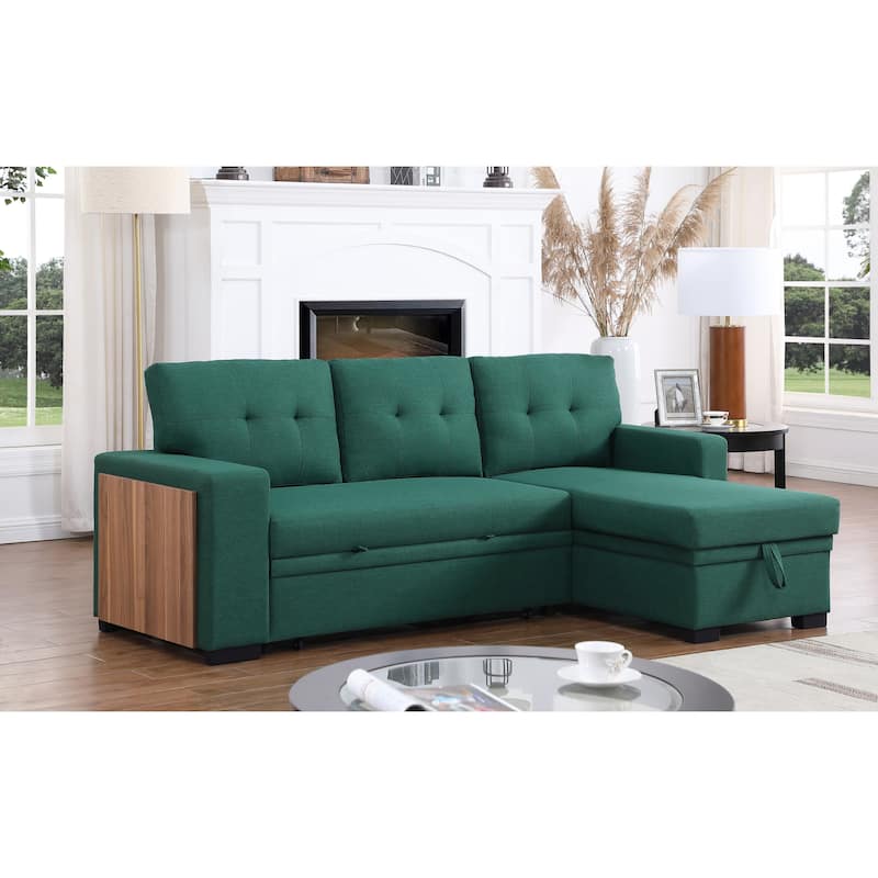 Green L - Shaped Wooden Accent Sofa With Storage Space - Green