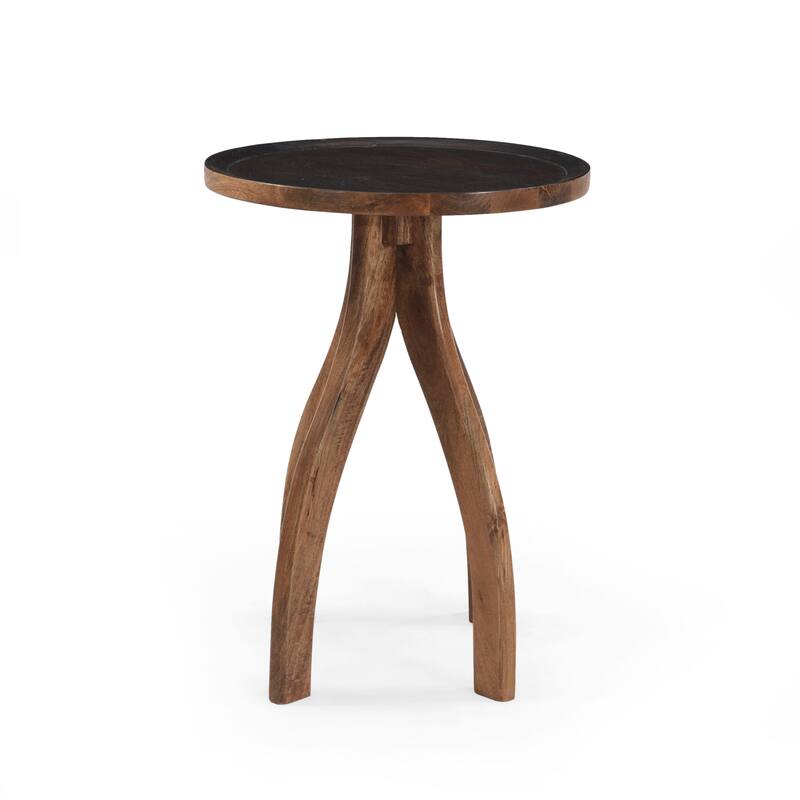 Roomfitters Solid Wood Round End Table with Sculptural Tripod Legs, Accent Side Table for Living Room, Wood