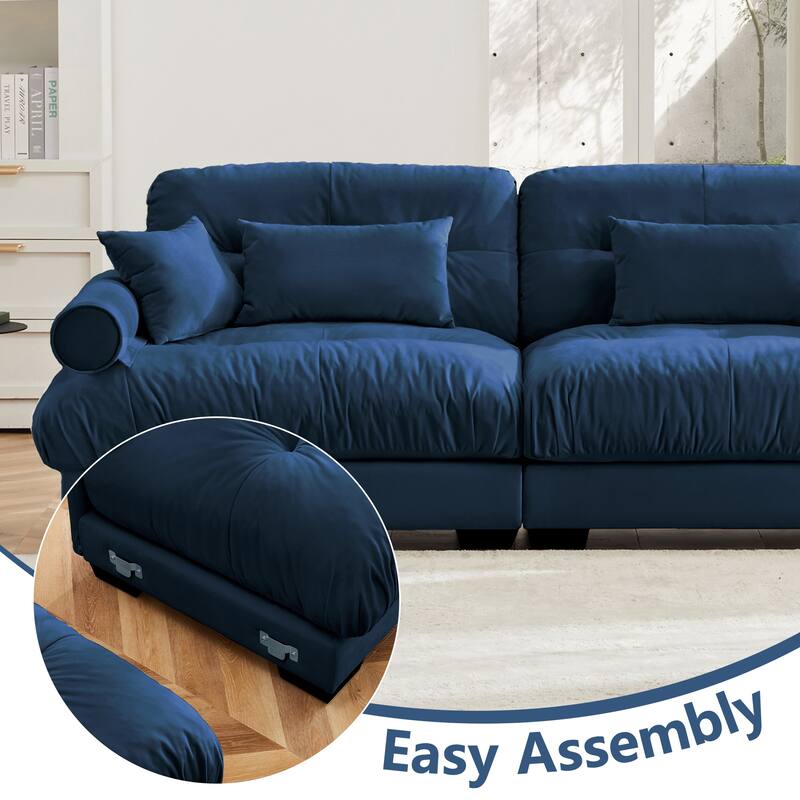 GDFStudio - Velvet 4-Seater 166" Cloud Modular Sectional Couch with Ottoman