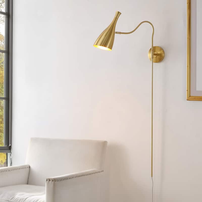 SAFAVIEH Djamilya 1-Light Swing Arm Wall Sconce (LED Bulb Included) - 5.5 In. W x 22 In. D x 48 In. H - Brass - 6Wx22Dx48H