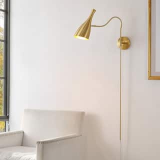 SAFAVIEH Djamilya 1-Light Swing Arm Wall Sconce (LED Bulb Included) - 5.5 In. W x 22 In. D x 48 In. H - Brass - 6Wx22Dx48H