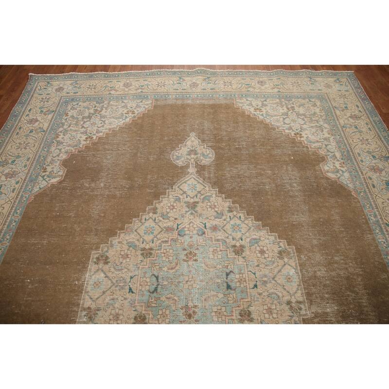 Hand Knotted Oriental 100% Wool Carpet Traditional Medallion Brown Tabriz Area Rug - 10' 11'' X 7' 9''