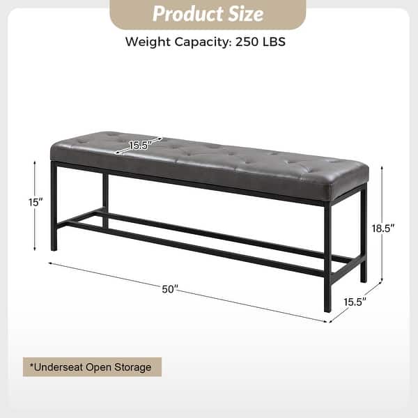 dimension image slide 4 of 7, HULALA HOME Horst 50 in.W Contemporary Upholstered Bench with Metal Legs