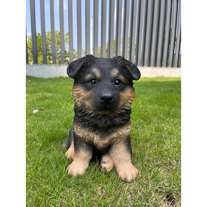 German Shepherd Outdoor Garden Statue - 10.5" - Black and Tan