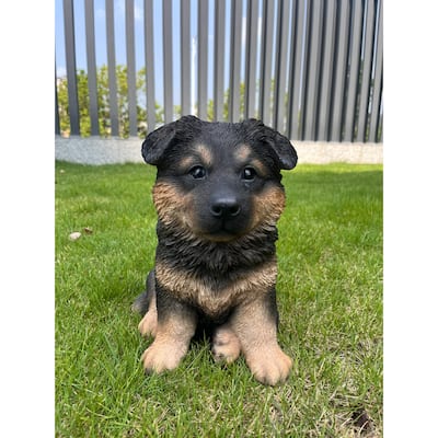 German Shepherd Outdoor Garden Statue - 10.5" - Black and Tan