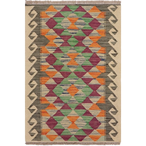 Turkish Boh Chic Ali Hand-Woven Kilim Rug - 2'0'' x 2'9'' - 2'0'' x 2'9''