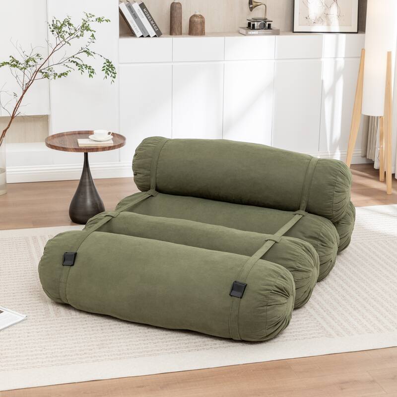 Versatile Lazy Sofa Corduroy Chaise Lounge Floor Couch Composed of 5 Cylindrical Pillows with Adjustable Straps