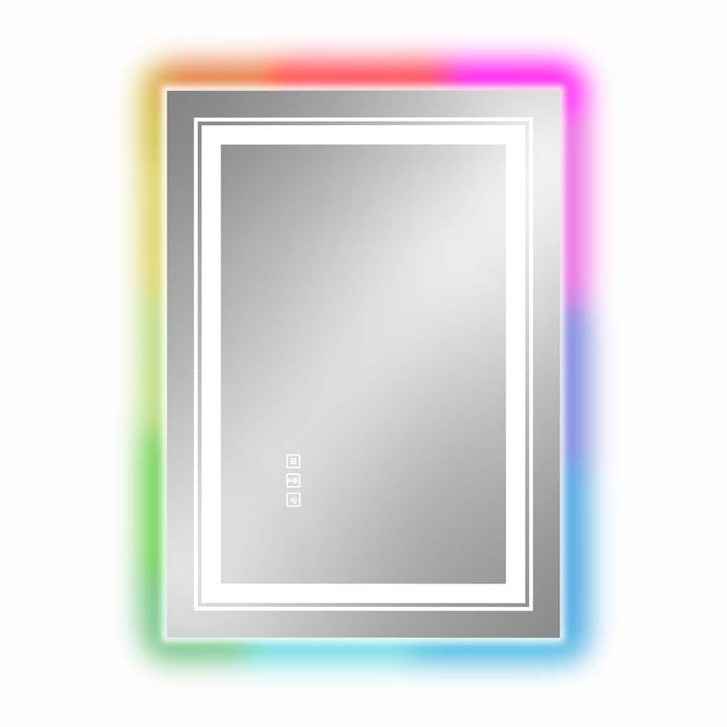 RGB LED Bathroom Vanity Mirror with Dual Light Strips, Front & Backlit, 3-Color Dimmable Lighting, Anti-Fog, Touch Sensor
