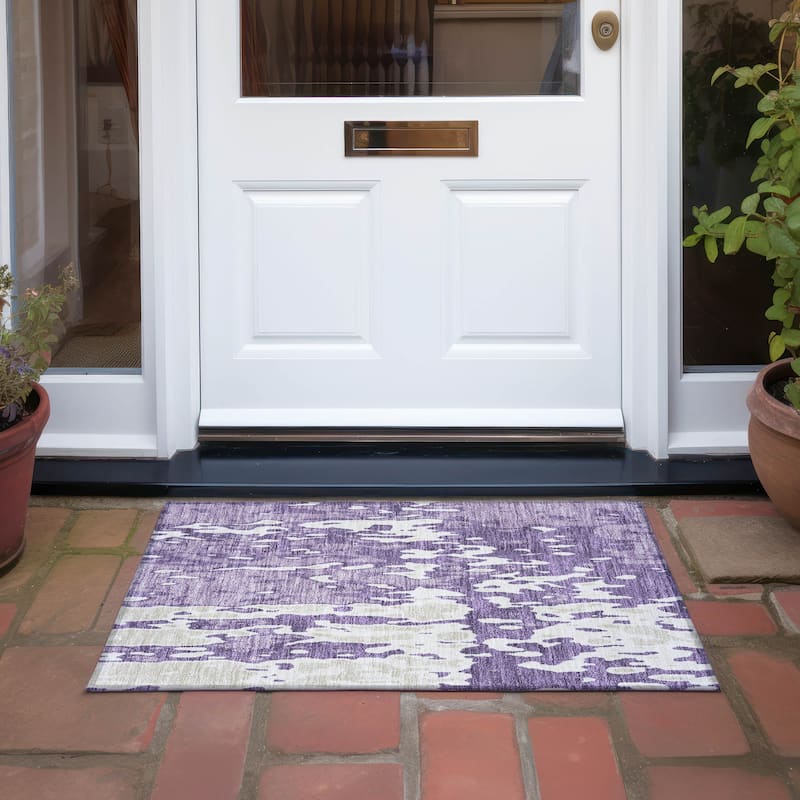 Machine Washable Indoor/ Outdoor Abstract Contemporary Chantille Rug - Purple - 1'8" x 2'6"