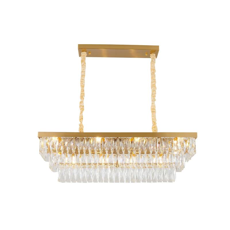 12-Light Gold Metal Chandelier With Clear Crystal