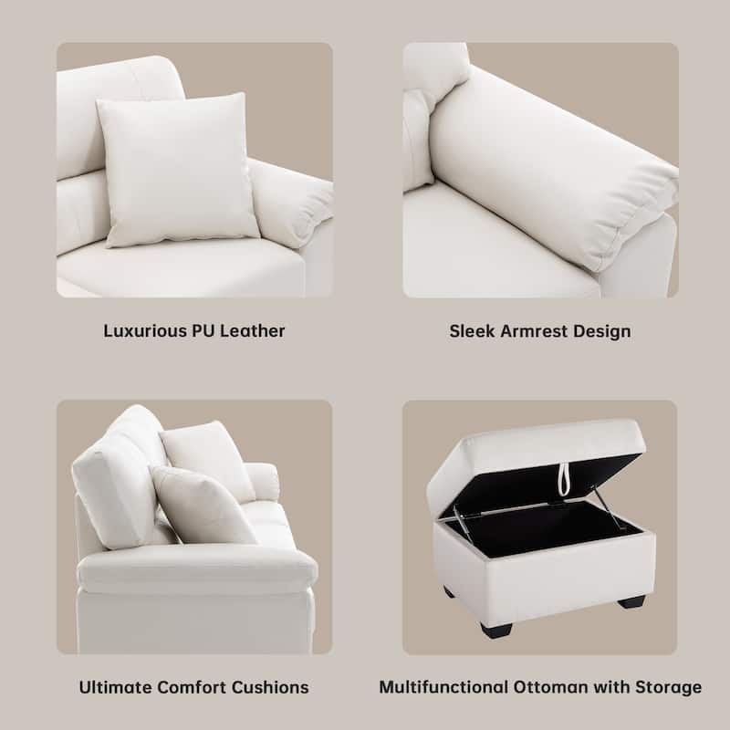 Morden Fort 3-Piece Faux Leather Sofa Set | Space-Saving Living Room Furniture