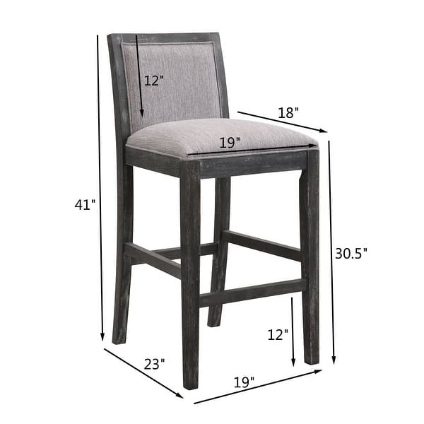 dimension image slide 1 of 2, Set of 2 Counter Height Bar Stool, Fabric Upholstered Accent Chair, Wooden Frame Island Dining Chair, Bistro High Bar Chair
