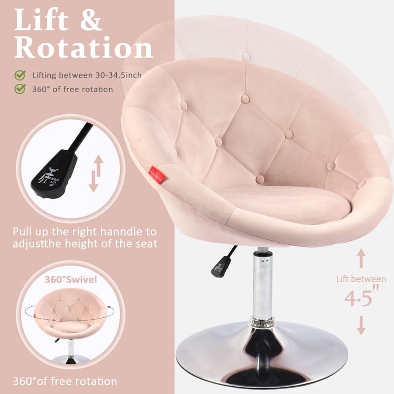 VANITII Accent Chair Swivel Vanity Chair Office Desk Chair Modern Height Adjustable Pink/Grey/White