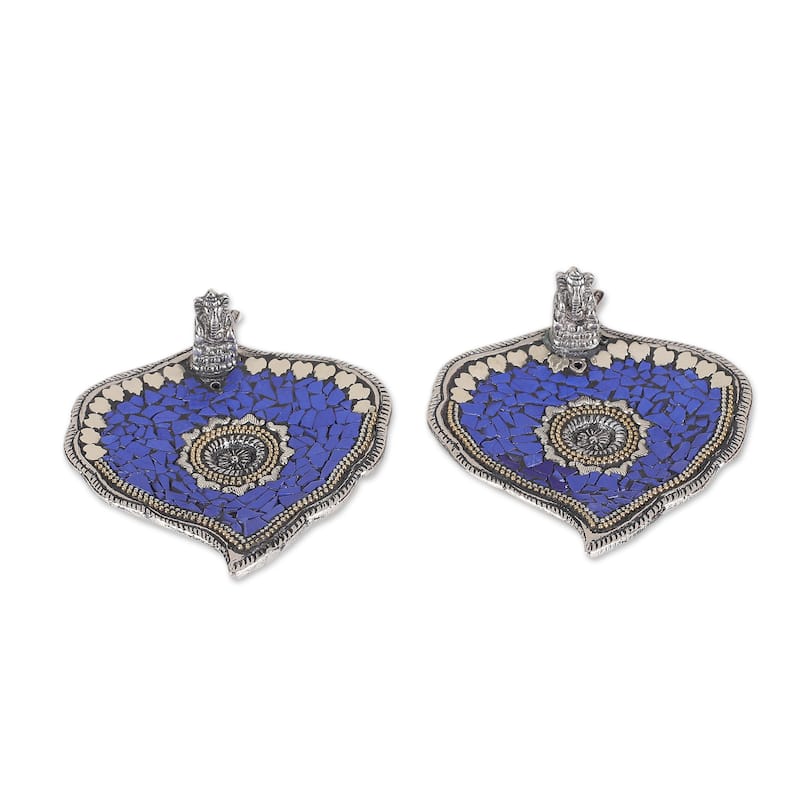 Novica Handmade Blue Betel Aluminum Incense Holders (Pair)