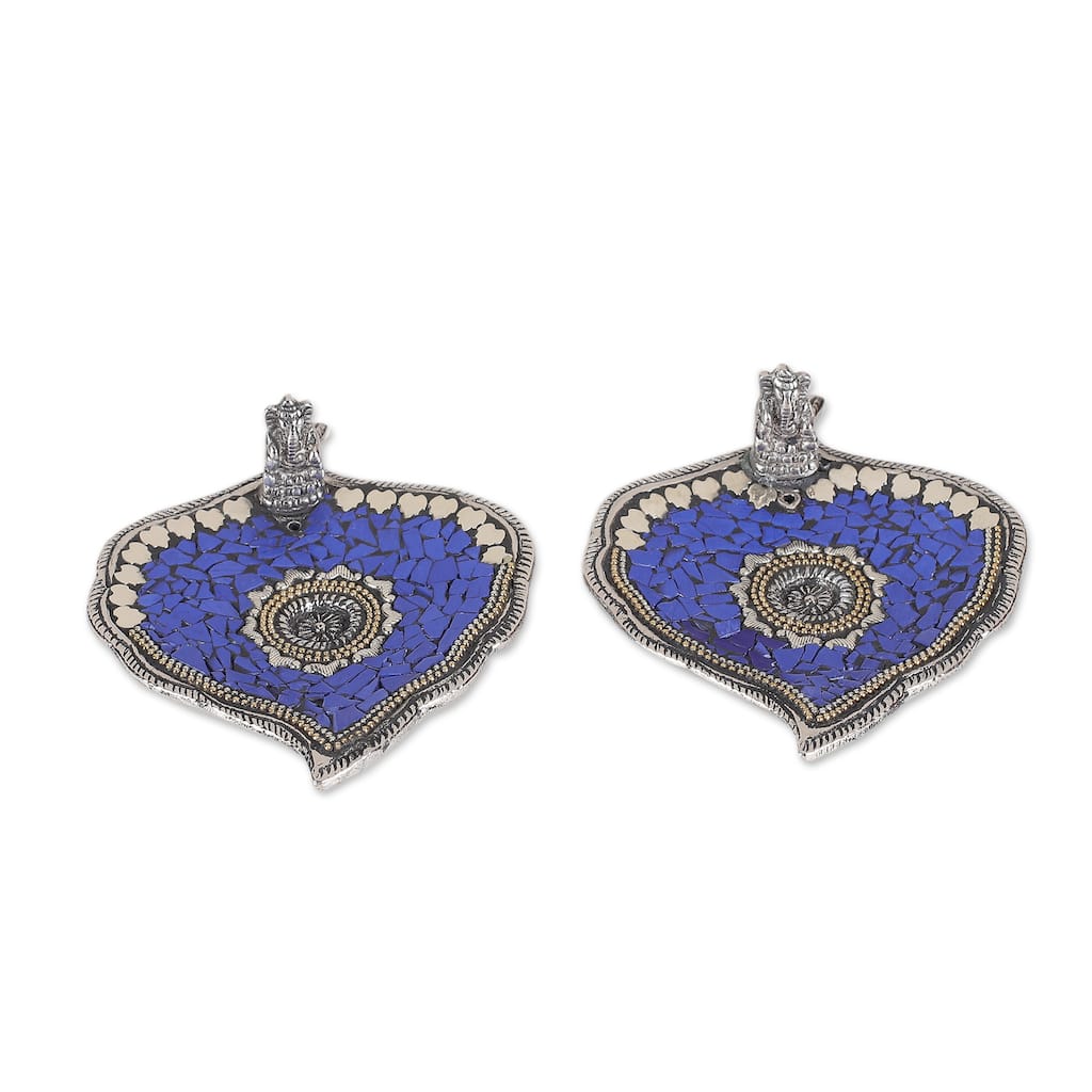 Novica Handmade Blue Betel Aluminum Incense Holders (Pair)