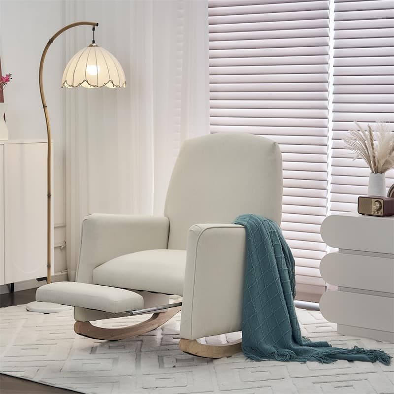 Cotton Linen Fabric Rocking Chair With Adjustable Footrest