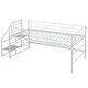 preview thumbnail 17 of 15, White Twin Size Metal Mid Loft Bed with Storage Stairs and Fence