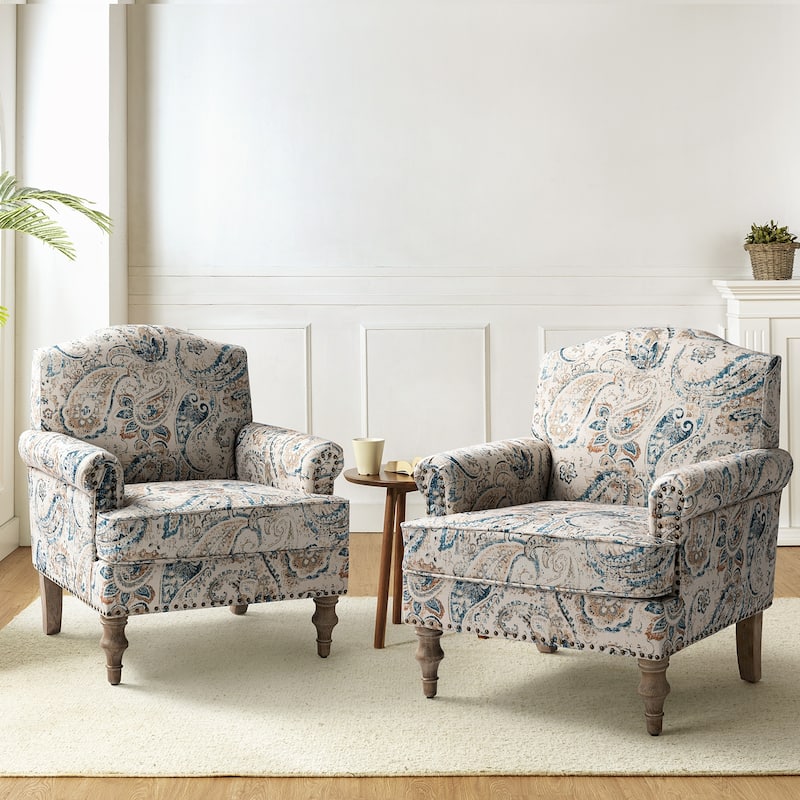Yahweh Farmhouse Nailhead Armchair with Rolled Arms by HULALA HOME(Set of 2) - PAISLEY