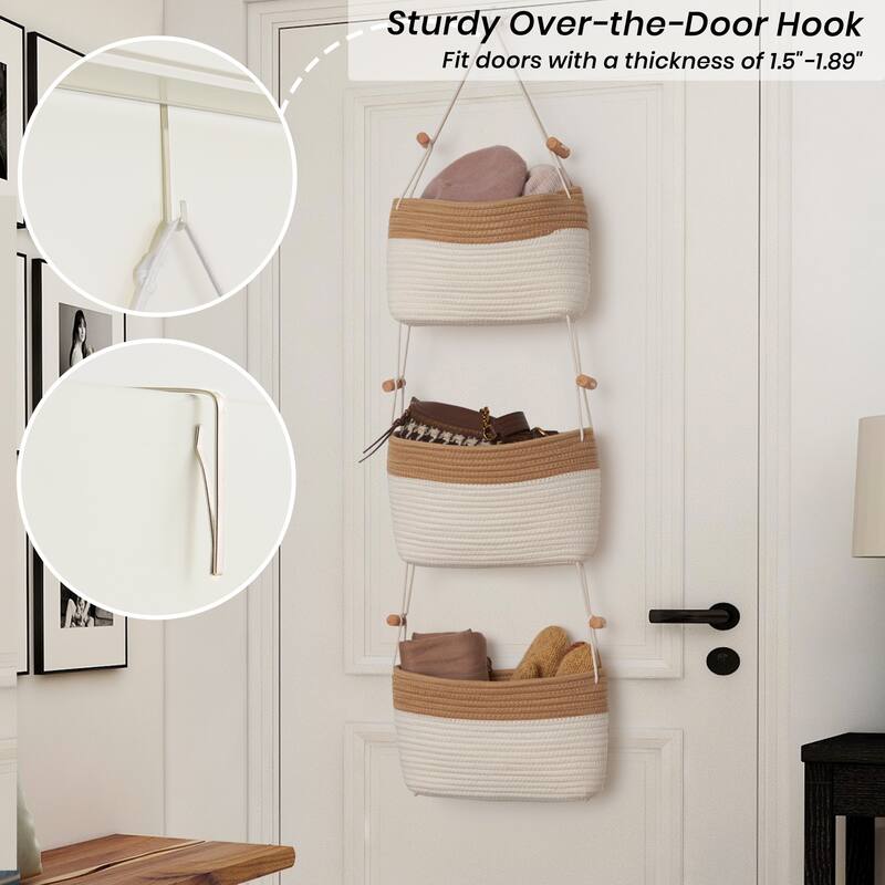 Over the Door 3-tier Basket Hanging Storage Basket Organizer