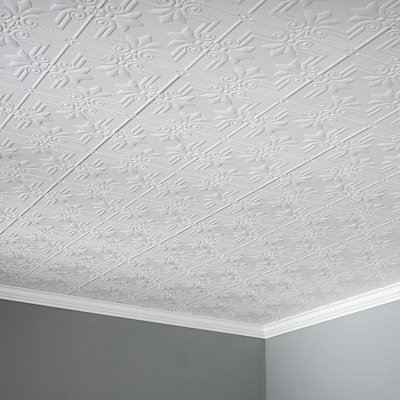 Fasade Regalia Decorative Vinyl 2ft x 4ft Glue Up Ceiling Tile in Matte White (5 Pack)