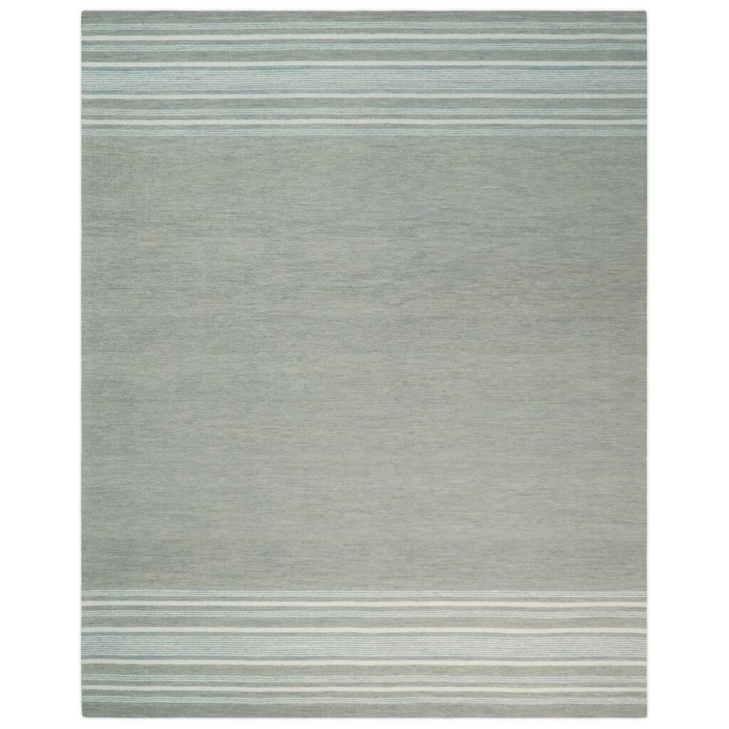 Hand Tufted Nautical Stripes Gray and Ivory Wool Rug