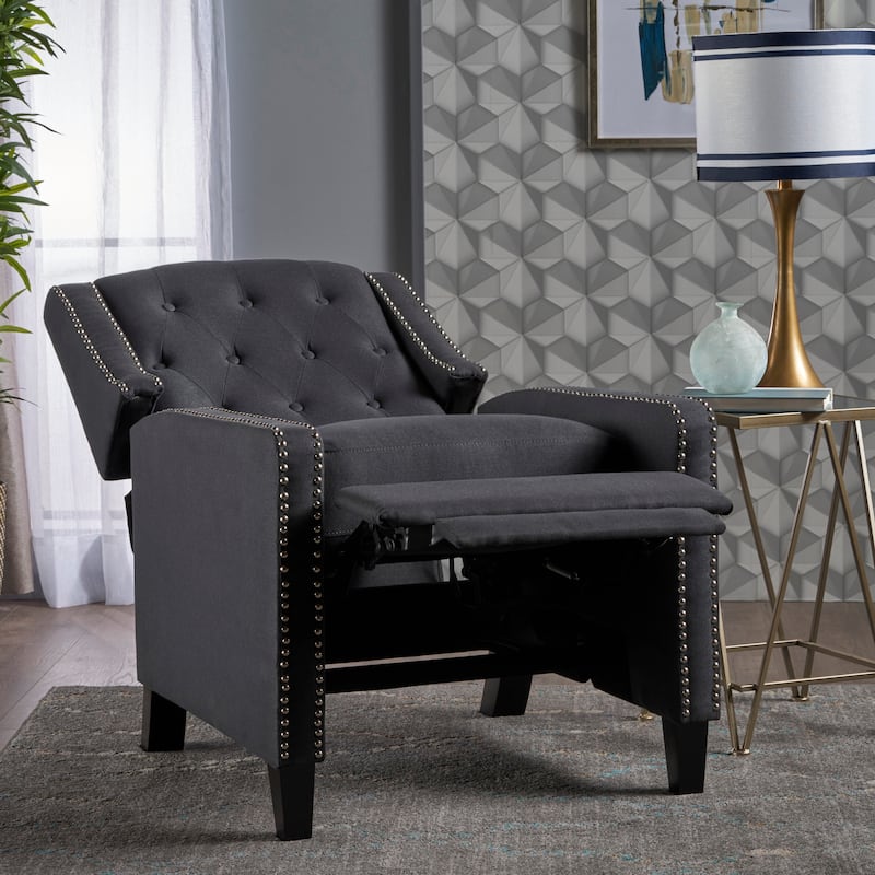 Pushback Recliner Chair, Fabric Armchair Push Back Recliner with Rivet Trim, Mid Century Tufting Accent Chair for Living Room