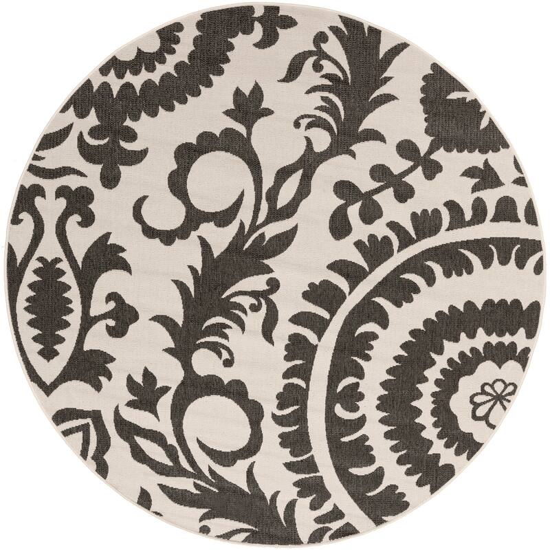 Livabliss Nina Contemporary Floral Indoor/Outdoor Area Rug - 8'9" Round - Grey