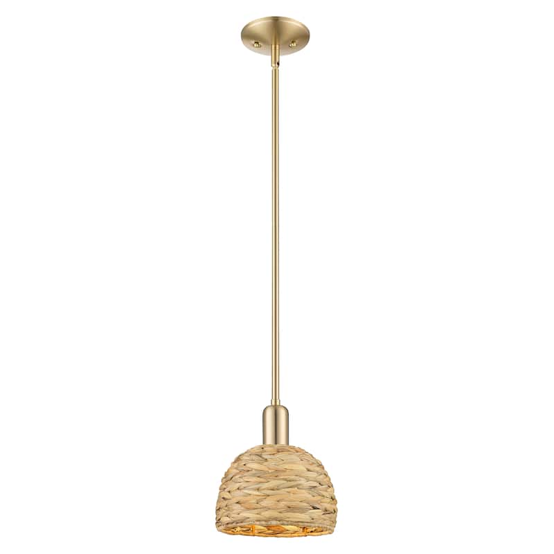 Innovations Lighting Endless Possibilities Arcadia - Woven Rattan - 1 Light 8" Stem Hung Mini Pendant - Champagne Bronze