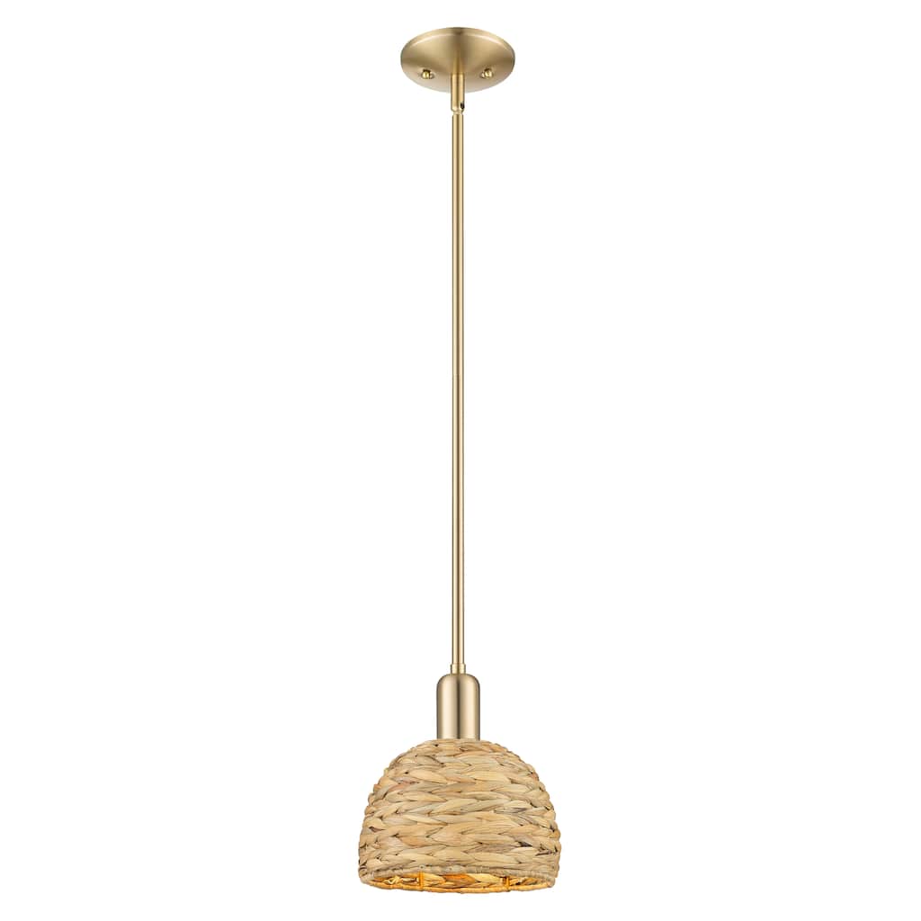 Innovations Lighting Endless Possibilities Arcadia - Woven Rattan - 1 Light 8" Stem Hung Mini Pendant